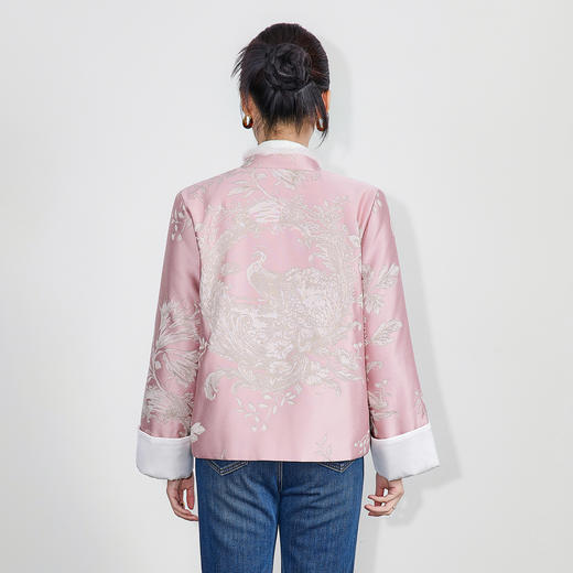 「高货wl」全新升级【铂金会员422/天猫569/差价147】(05147)洛诗琳夹棉提花缎水貂毛拼接外套2025冬季气质国风棉衣女 商品图1