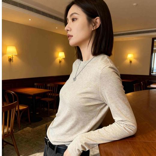 圆领打底T恤衫女韩系基础款显瘦羊绒天丝羊毛打底长袖上衣打底衫 商品图4