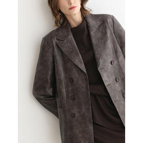 COCOBELLA复古双排扣PU西装手工擦色时尚环保皮衣夹克外套PU3099