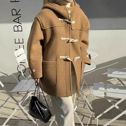 韩国theable同款！2025冬季新款百搭连帽牛角扣大衣毛厚呢外套！ 商品图2