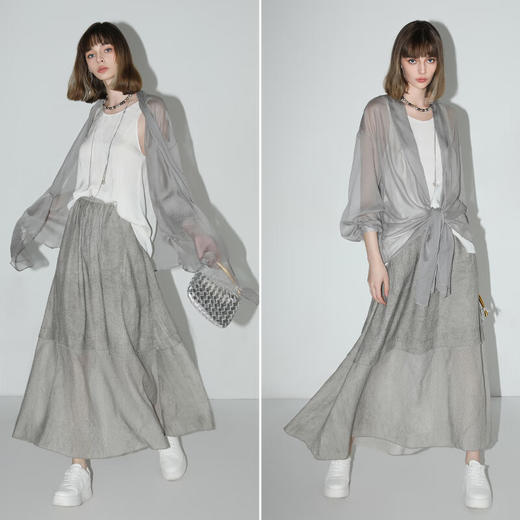 COCOBELLA[晨雾灰]段染炒色肌理感人丝半身裙女大摆长裙HS7031 商品图2