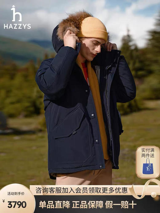 【秒杀价已调 直接拍】HAZZYS 哈吉斯 张晚意同款 毛毛领 中长 工装羽绒服 商品图2