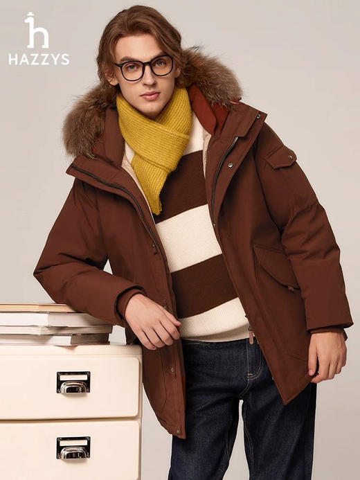 【秒杀价已调 直接拍】HAZZYS 哈吉斯 张晚意同款 毛毛领 中长 工装羽绒服 商品图1