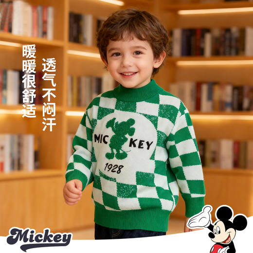 迪士尼米奇撞色棋盘格毛衣秋冬新款男童保暖毛衣柔软休闲针织衫234DS1226 商品图4