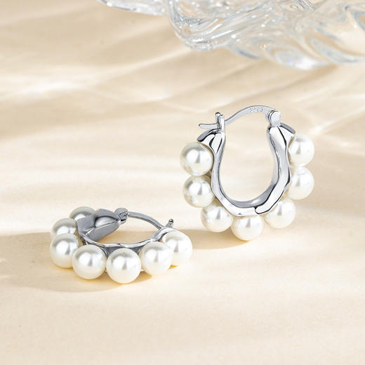 丁摩 s925纯银高级感珍珠耳圈耳环轻奢气质小众设计感耳饰网红复古耳扣 商品图2