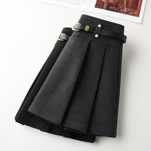丁摩 灰色毛呢半身裙女秋冬高腰A字裙显瘦百褶裙冬季呢子短裙5ZF-96663 商品图3