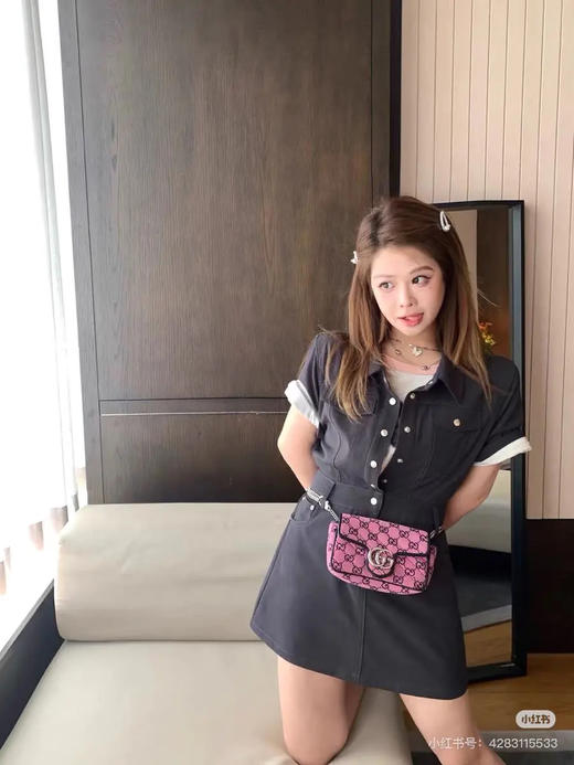 GUCCI 双g 马蒙 粉色 老花 帆布 mini  斜挎包 商品图3