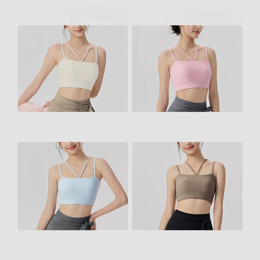 【限时秒】YOGACODE【火树银花系列】运动内衣女固定杯罗纹细肩吊带一体式瑜伽文胸健身内衣DWC116016 商品图3