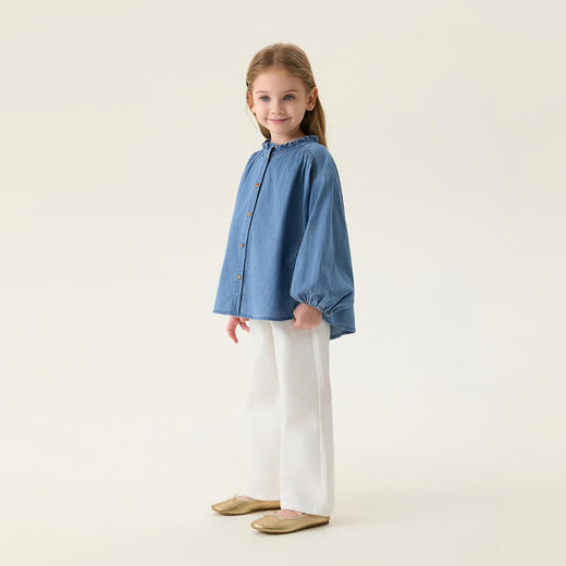 马克珍妮复古文艺女童花边牛仔衬衫宝宝衬衣2026年春装新款560151 商品图1