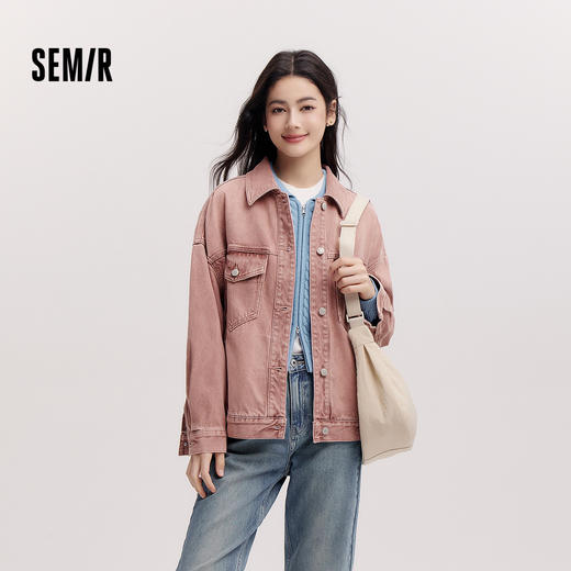 森柔|森马牛仔外套女春季翻领做旧宽松落肩衣服美式街头甜酷夹克 商品图1