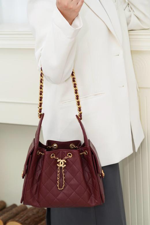 香奈儿25A 25BAG嬉皮购物包小号 酒红色 荔枝纹 （LZ） 商品图3