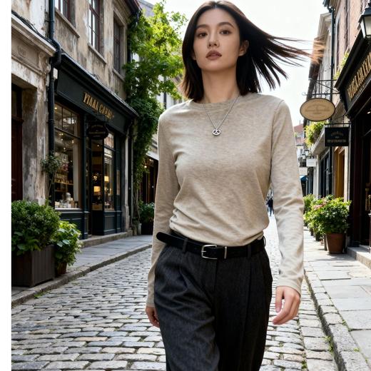 圆领打底T恤衫女韩系基础款显瘦羊绒天丝羊毛打底长袖上衣打底衫 商品图3