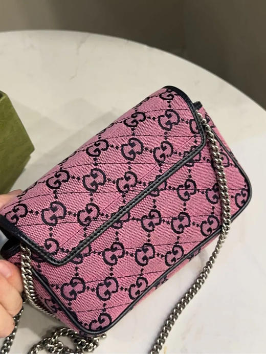 GUCCI 双g 马蒙 粉色 老花 帆布 mini  斜挎包 商品图1