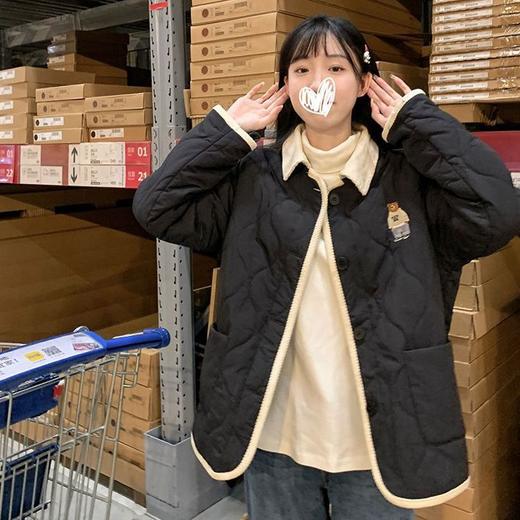 【可爱刺绣图案❗️温暖不压身】韩系小熊刺绣菱格棉服外套女2025冬季宽松时尚撞色拼接翻领棉衣女。jb 商品图0