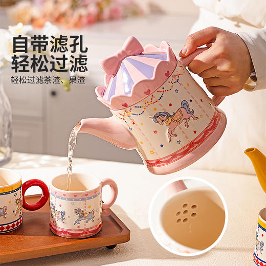 摩登主妇旋转木马陶瓷泡茶壶乔迁新婚礼物送闺蜜生日浮雕茶具套装 商品图2