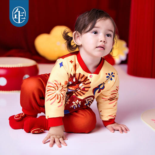 年衣婴童夹棉哈衣爬服冬款宝宝男女童连体衣中式马上顺夹棉哈衣 商品图2