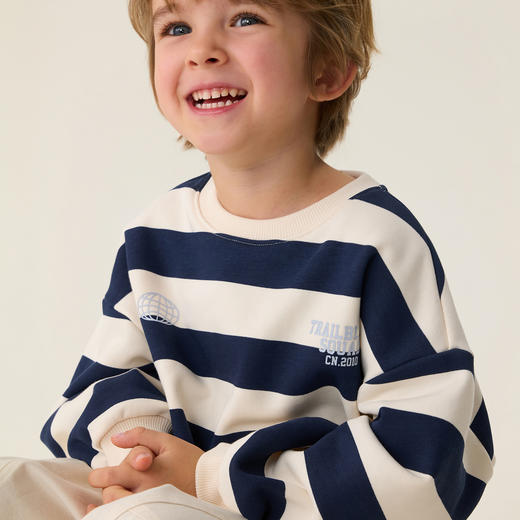 马克珍妮休闲复古男童条纹卫衣 宝宝套头衫2026年春装新款560010 商品图2