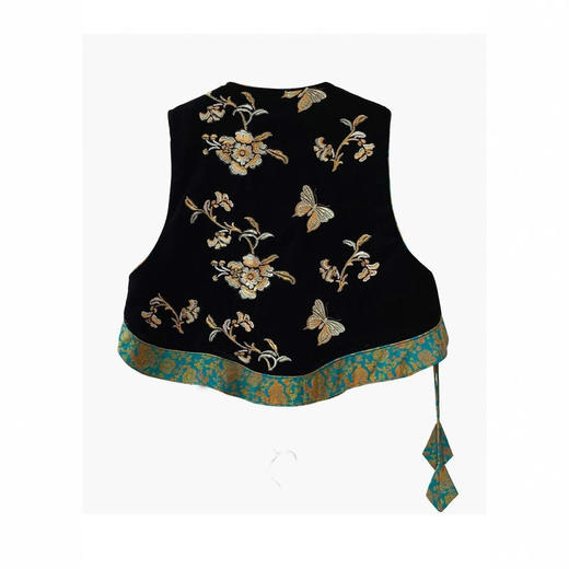 丁摩 新中式国风高端丝绒马甲女装秋季黑色宋锦拼接时尚上衣5ZF-8364 商品图4