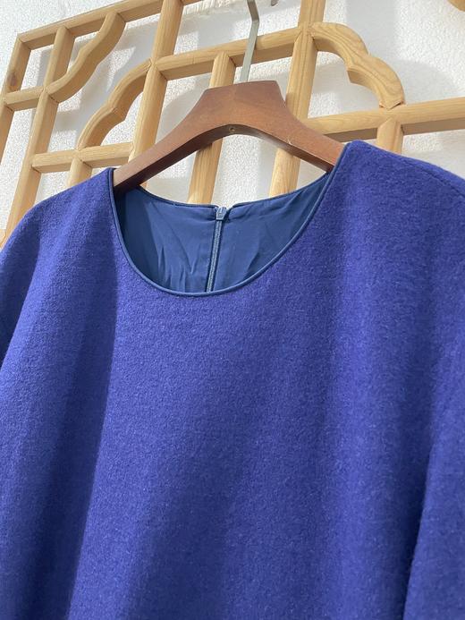 「断码清仓」宝蓝色秋冬羊毛呢子重工刺绣连衣裙 L码 ZFYY220 商品图2