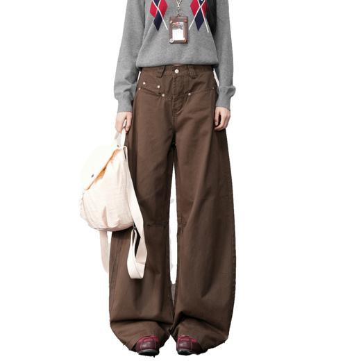 【加绒加厚】罗蒙女士牛仔裤秋冬款阔腿可可色美拉德风时尚长裤子 商品图6