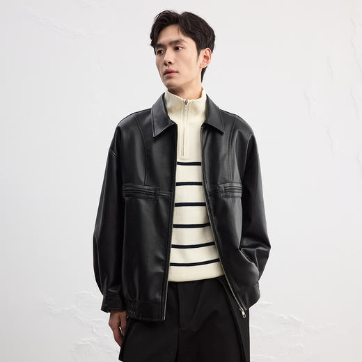 GXG男装【PU皮】25秋季时尚百搭复古简约通勤休闲男式翻领夹克K&C 商品图2