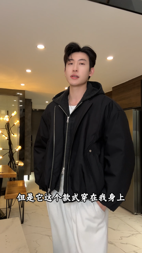 25Y325SDSA男士秋冬新款痞帅男装美式复古撞色假两件连帽棉服外套百搭