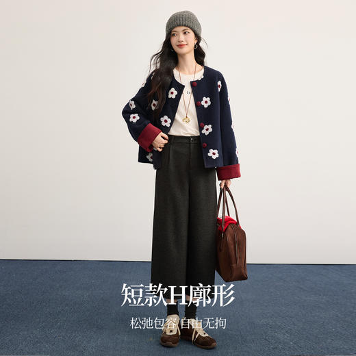 【12/17新品】熙世界千金小香风毛绒花朵呢子外套女2025年秋冬新款毛呢短款上衣 商品图1