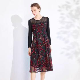「断码清仓」蕾丝绣花网纱刺绣修身连衣裙 L码 ZFYY210