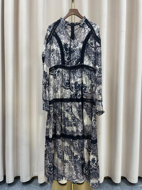 「断码清仓」法式黑白蕾丝拼接镂空系带裙 L码 ZFYY185