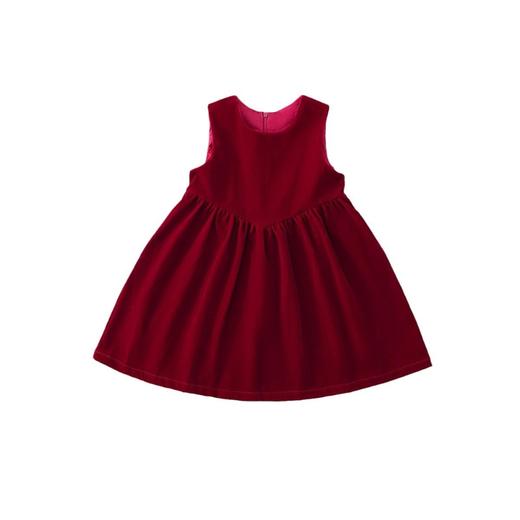 Hania2026年新年 女童新年丝绒无袖连衣裙秋冬新款宝宝韩版红色A字公主裙90-140★ 商品图5