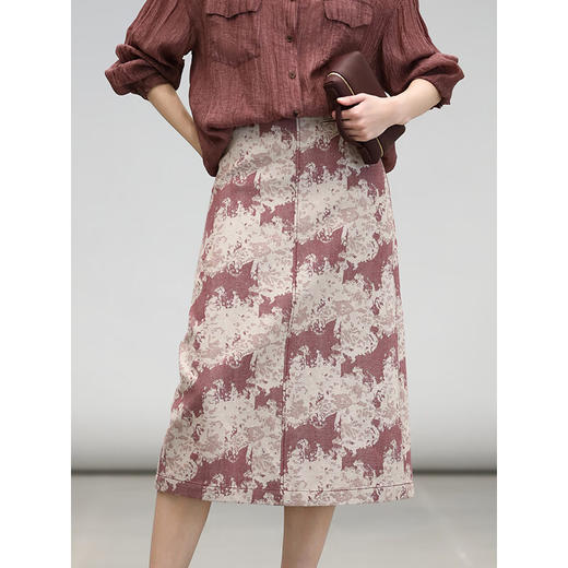 COCOBELLA色织撞色提花质感棉麻半身裙女早秋遮胯通勤长裙HS3032 商品图2