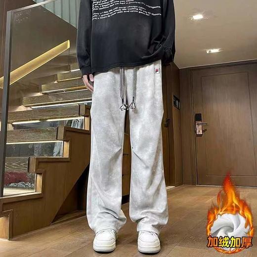 D121570秋冬新款暗纹扎染直筒脏脏裤加绒加厚情侣款卫裤 商品图5