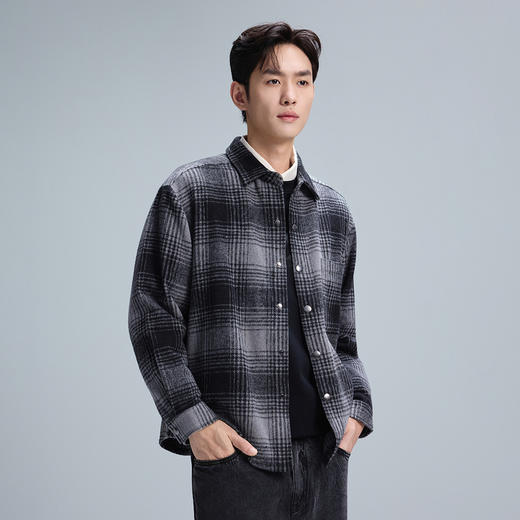 GXG男装25秋季时尚撞色棋盘格纹复古简约工装通勤男式翻领夹克K&C 商品图1