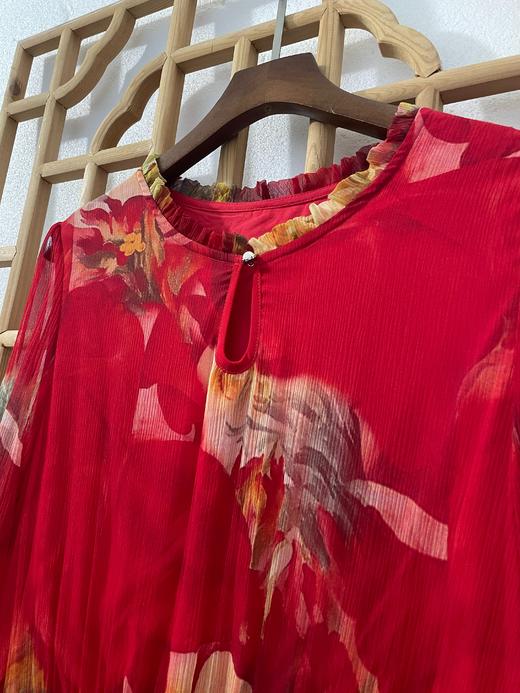 「断码清仓」红橙渐变印花真丝连衣裙 L码 ZFYY222 商品图1