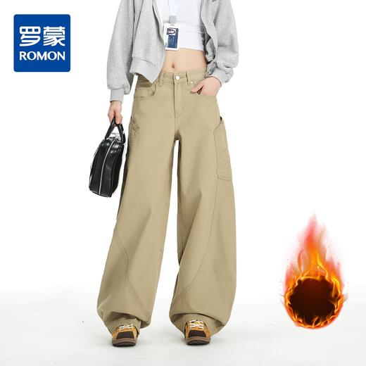 【加绒加厚】罗蒙秋冬款女士弯刀裤阔腿美式高街潮时尚百搭长裤 商品图0