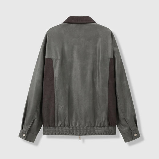 GXG男装25秋季时尚撞色领口简约百搭日常通勤男式翻领PU夹克K&C 商品图6