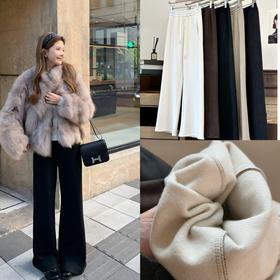 BeauMuse山羊绒蚕丝微喇休闲裤