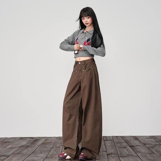 【加绒加厚】罗蒙女士牛仔裤秋冬款阔腿可可色美拉德风时尚长裤子 商品图3
