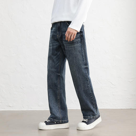 GXG男装25秋季时尚百搭休闲简约五袋款日常通勤男式直筒牛仔裤K&C 商品图2