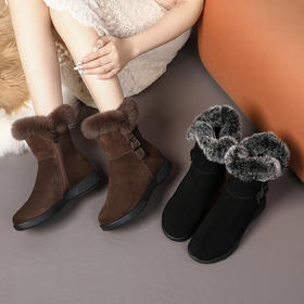 丁摩 秋冬磨砂皮休闲马丁靴女圆头厚底厚毛侧拉链机车女雪地靴5ZF-73550