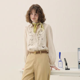 谜底V领衬衫长袖2026春季新品通勤风钉珠绣花H型衬衣女265MC5021