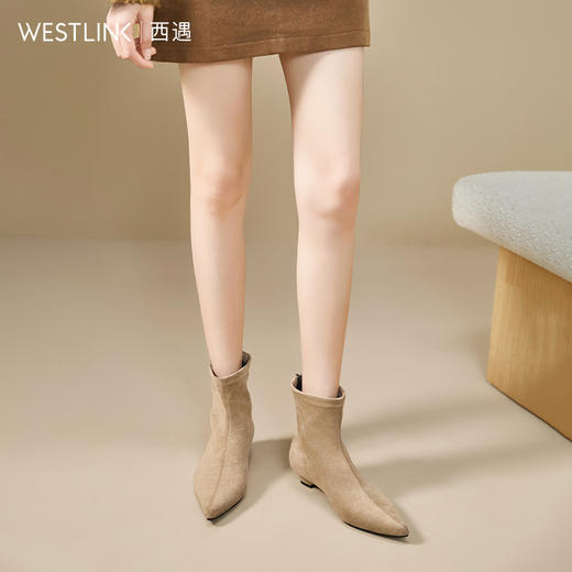 西遇瘦瘦靴女冬季新款法式踝靴显高腿长平底复古百搭气质短靴V2057171 商品图2
