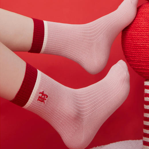 弗利少女袜子女秋冬中长筒袜精梳棉羊绒多巴胺街头日系刺绣潮流袜 商品图0