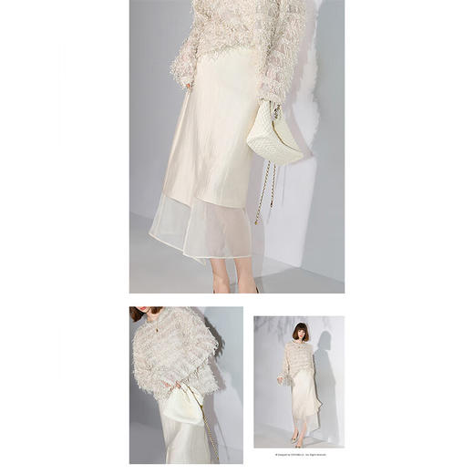 COCOBELLA奢感珠光华丽人丝半身裙网纱拼接不规则开叉裙装HS3040 商品图1