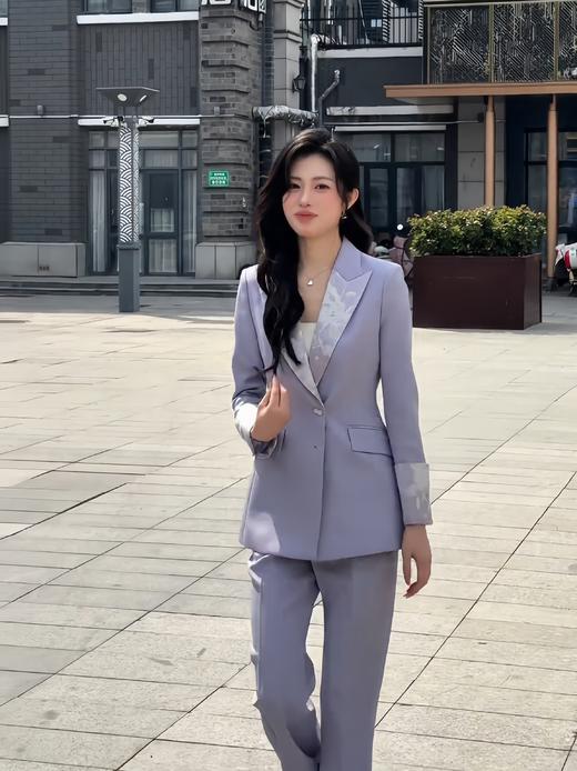法小曼*子珍/紫色新中式套装时尚播音主持人西装缎领国风年会职业装高级FYCP035 商品图1
