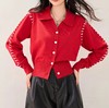 D121586法式红色设计感翻领针织开衫女2025新款新年软糯毛衣上衣 商品缩略图3