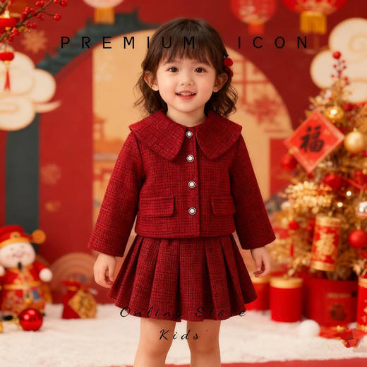 Hania2026年新年 女童套装秋冬季新款儿童生日红色宝宝夹棉毛呢两件套新年服90-140★ 商品图2