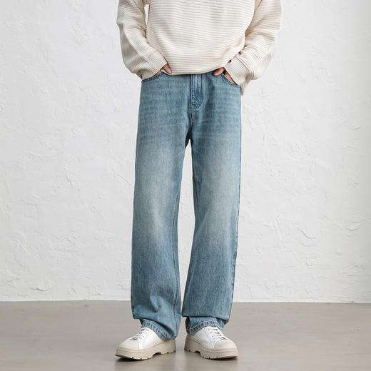 GXG男装25秋季弹力舒适半松紧腰百搭宽松日常通勤直筒男式牛仔裤K&C 商品图5