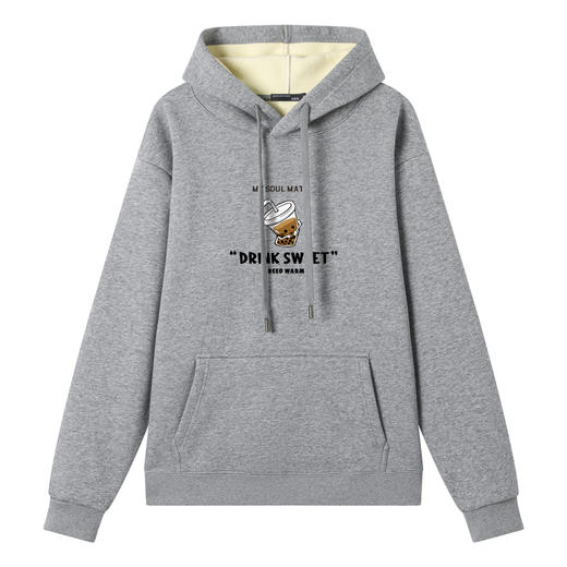 GXG男装25秋冬季奶茶杯印花图案时尚百搭男女同款加绒连帽卫衣K&C 商品图3