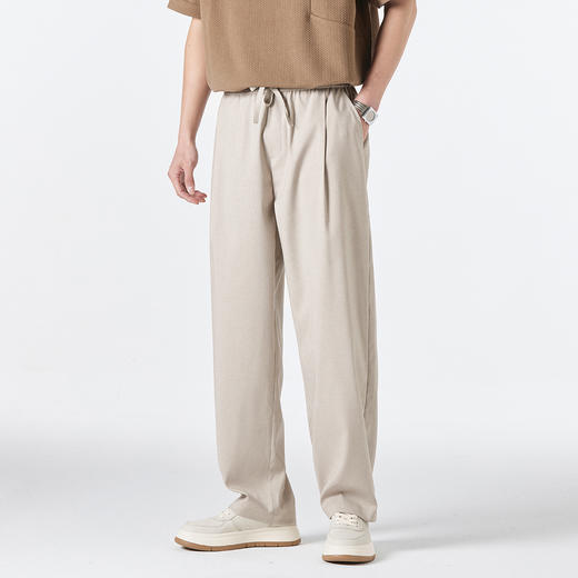 GXG男装25夏季简约百搭舒适弹力松紧腰抽绳男式直筒休闲长裤K&C 商品图3